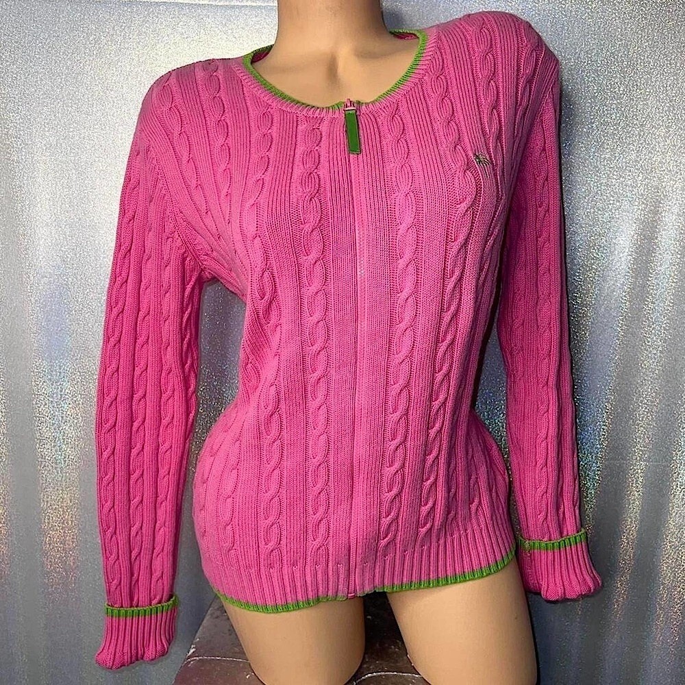 Lily Pulitzer sweater cable knit vintage white label 80s/90s watermelon pink y2k